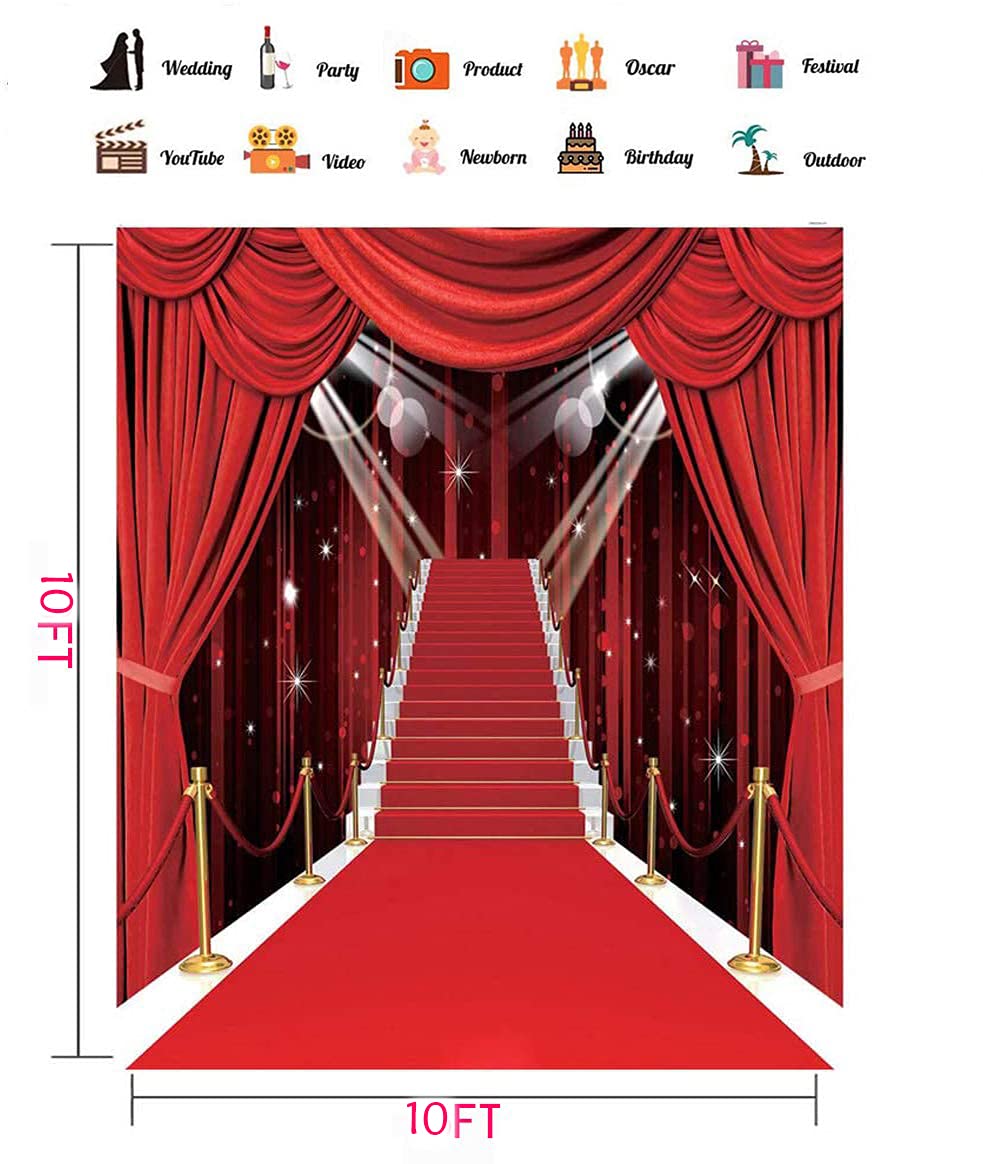 10X10Ft Hollywood Theme Party Decorations Photo Backdrops Red Carpet Backgrounds Vinyl Photography Background Backdrops For Wedd